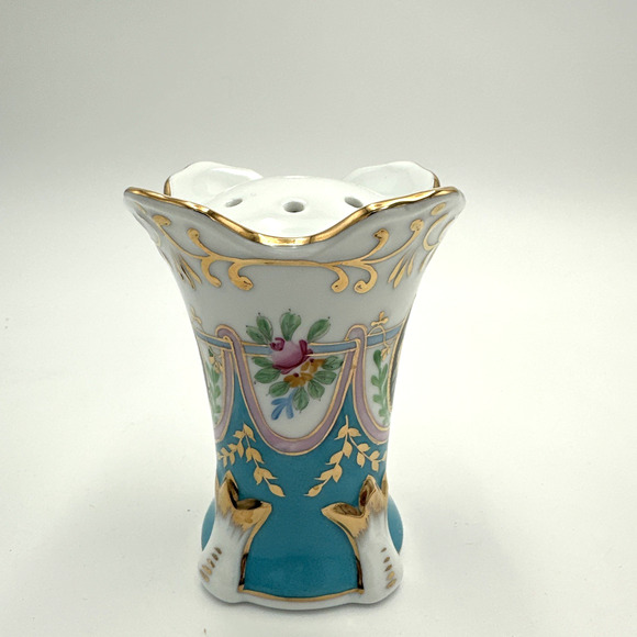 Antique Limoges France Hat Pin Holder 9-Hole Porcelain Floral Gold Trim EUC main image 5